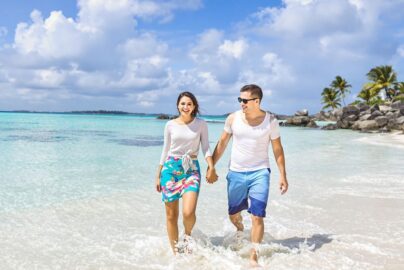 Couple enjoying a beach vacation.