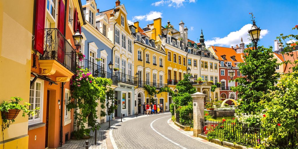 Vibrant European cityscape with affordable travel icons.