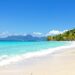 Vibrant landscape of a tropical beach with clear blue water.