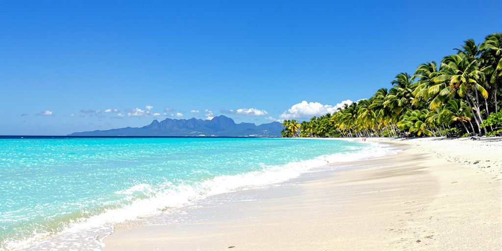 Vibrant landscape of a tropical beach with clear blue water.