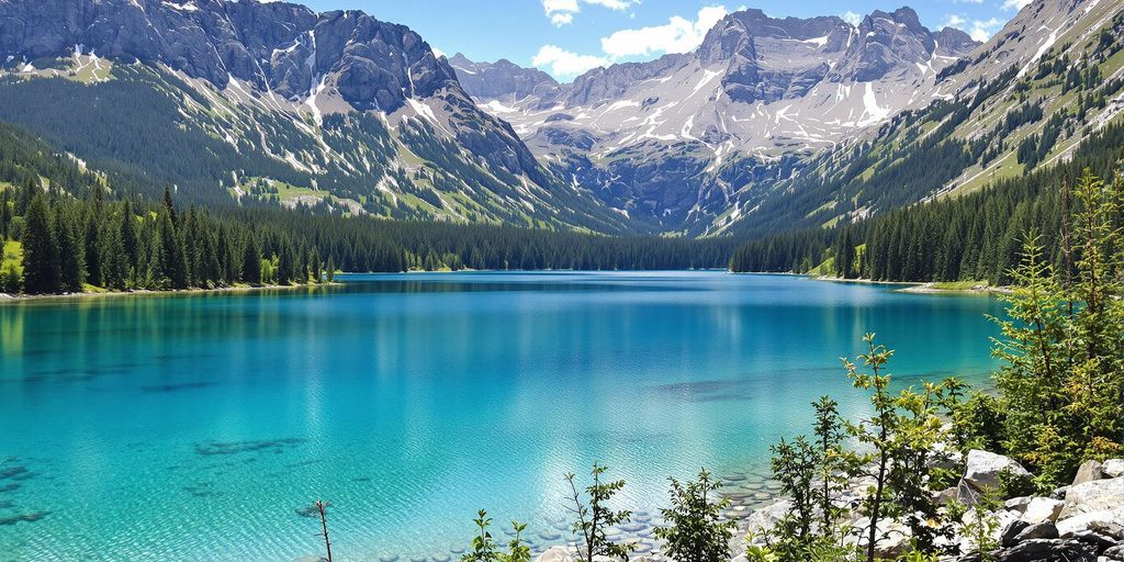 Serene German lake surrounded by lush green mountains.