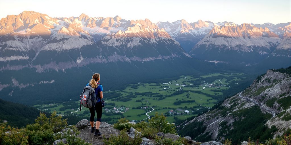 Woman hiking in a scenic national park.