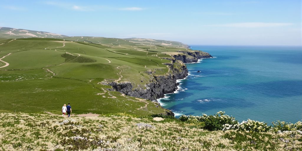 Couple enjoying a scenic UK coastal walk.