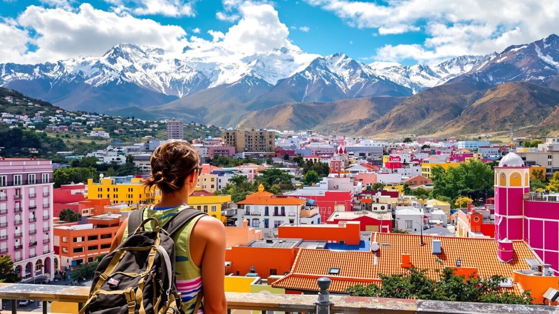 Backpacker enjoying scenic view in Argentina.