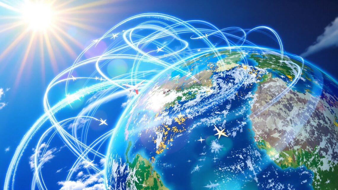 Globe with airplane trails, suggesting travel and discovery.