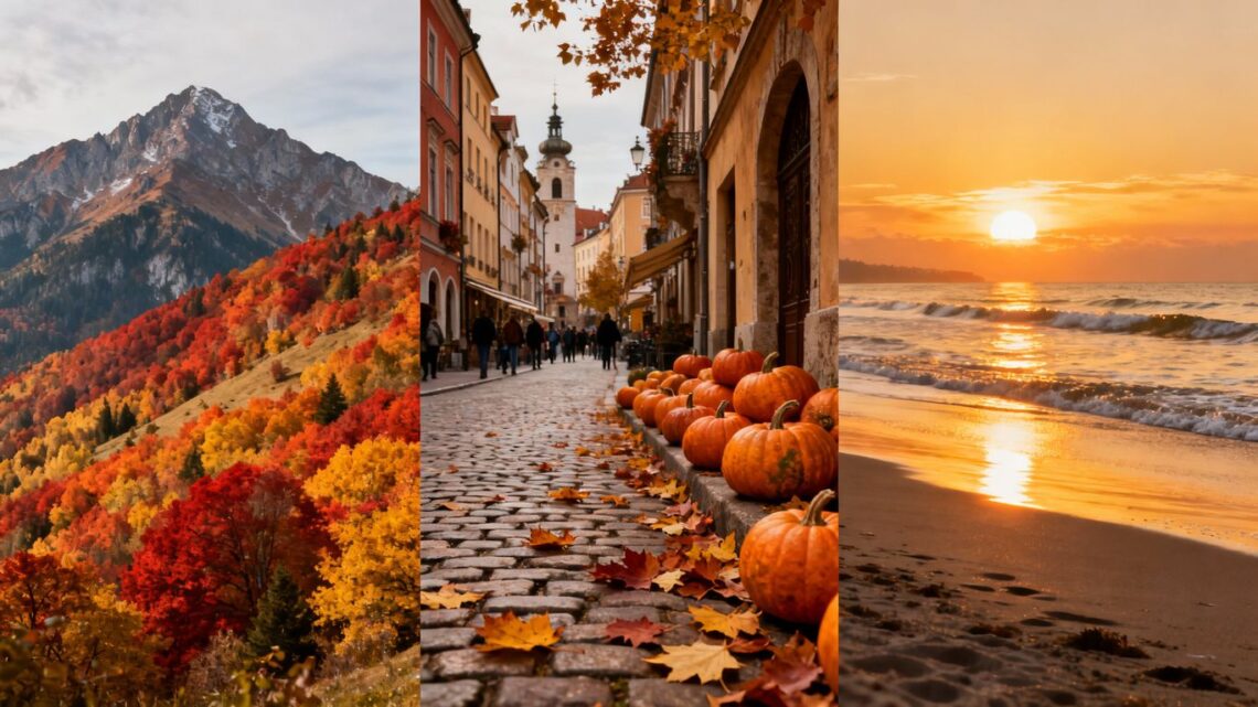 Autumn travel destinations collage
