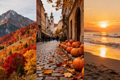 Autumn travel destinations collage