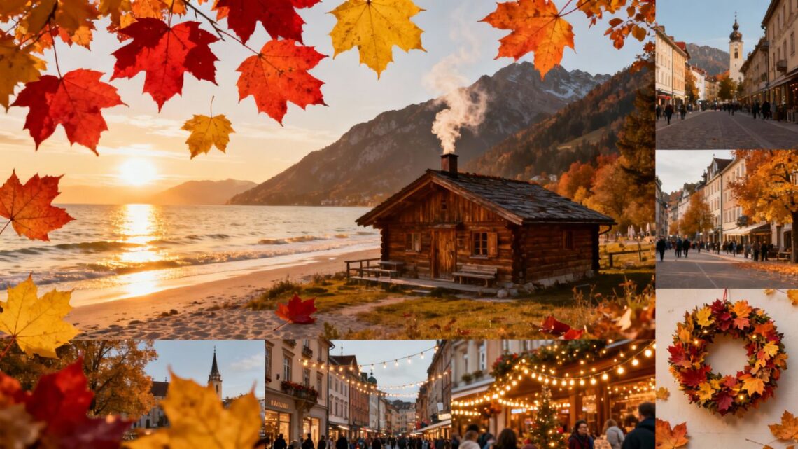 Autumn holiday destinations collage