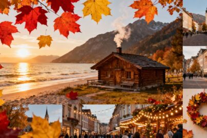 Autumn holiday destinations collage