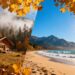 Autumn travel destinations: forest, beach, mountains.