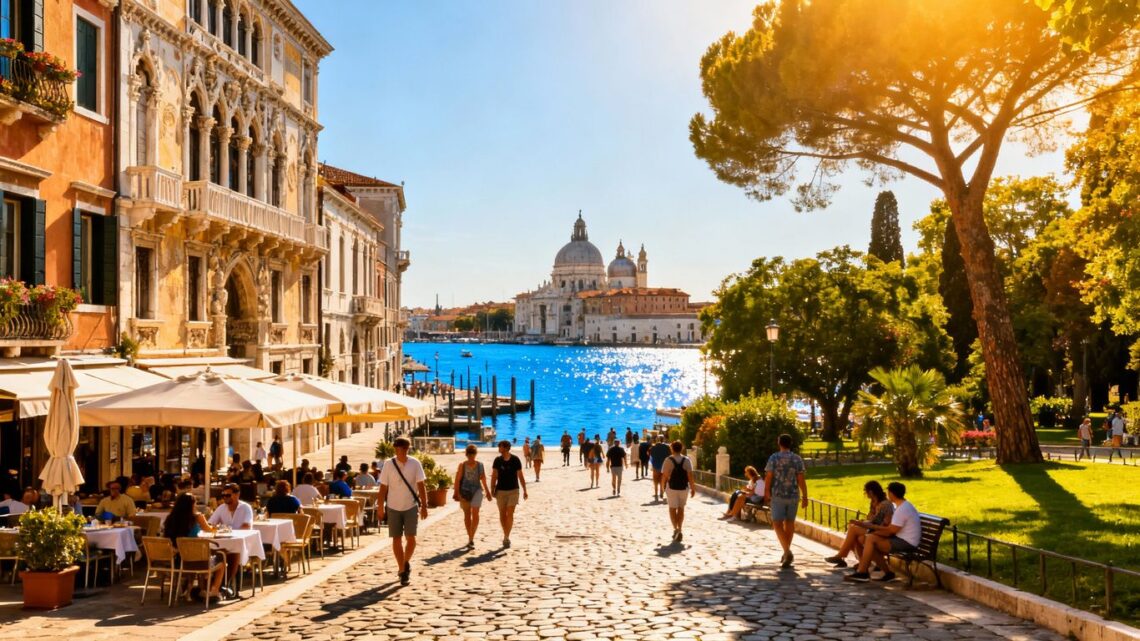 Beautiful European city with historic buildings and water.