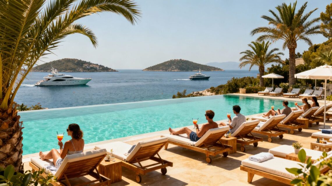 Luxury Croatian resort by turquoise sea with infinity pool