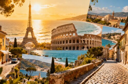 Cheap European travel destinations collage