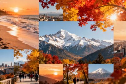 November holiday destinations collage with autumn colors.