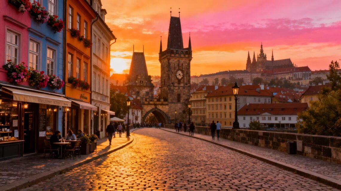 Cheap European city break landmarks at sunset