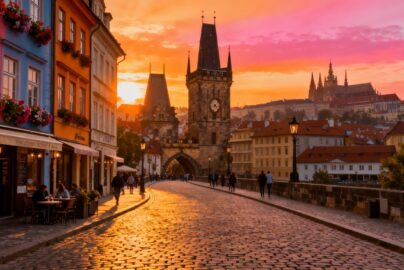 Cheap European city break landmarks at sunset