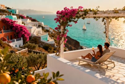 Couple enjoying a Greek island all-inclusive holiday.