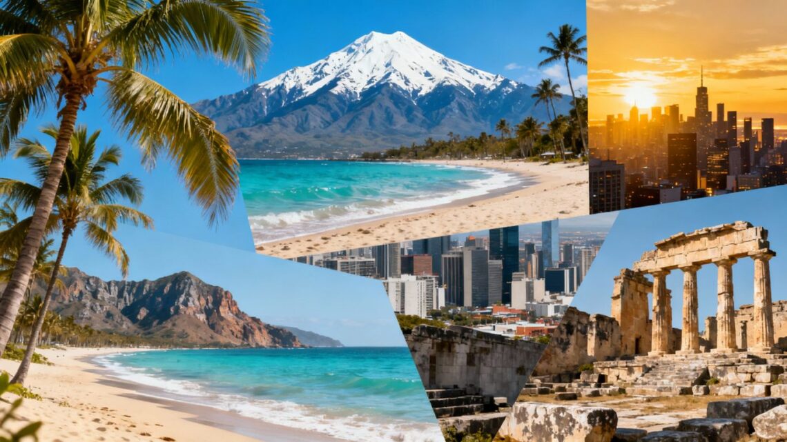 Collage of beautiful travel destinations for 2025.