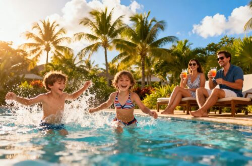 Family enjoying a sunny all-inclusive UK holiday.