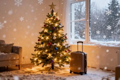 Christmas tree and suitcase, best time to book travel