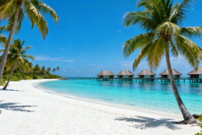 Maldives overwater bungalows and turquoise lagoon