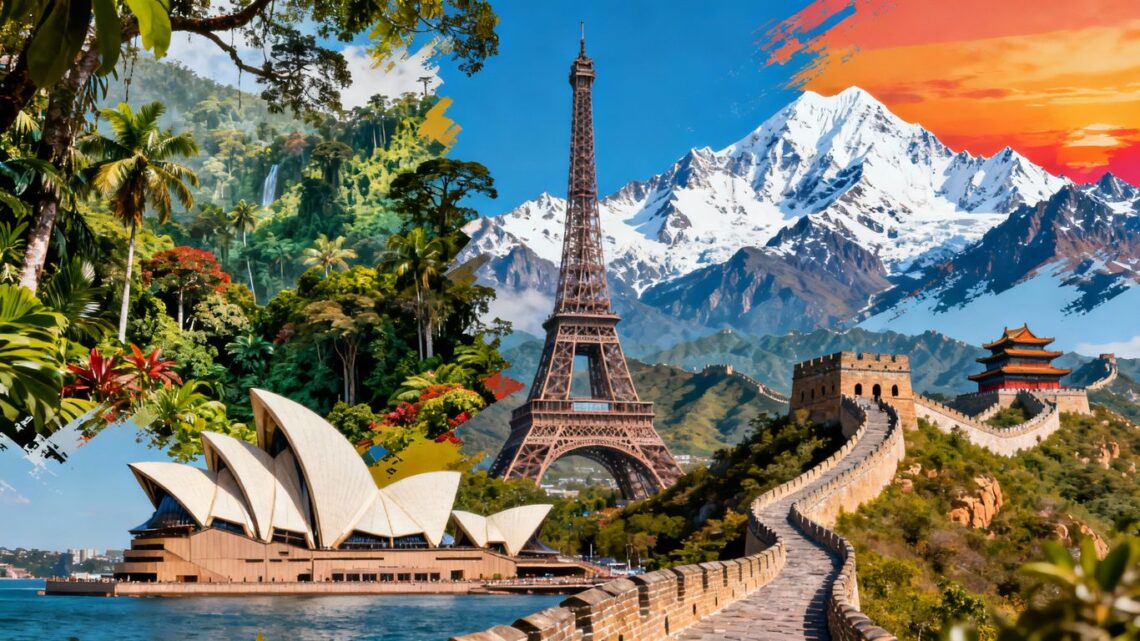 Global landmarks and diverse landscapes for international travel.