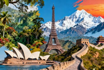 Global landmarks and diverse landscapes for international travel.