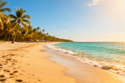 Affordable European beach destination with clear water and sand.