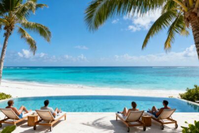Cancun resort with beach, pool, and ocean view.