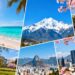Collage of diverse March travel destinations: beaches, mountains, cities.