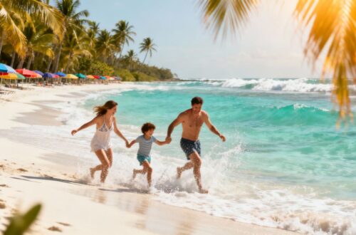 Family enjoying an affordable all-inclusive beach vacation.