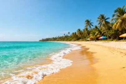 Affordable European beach with clear water and golden sand.