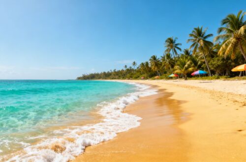 Affordable European beach with clear water and golden sand.