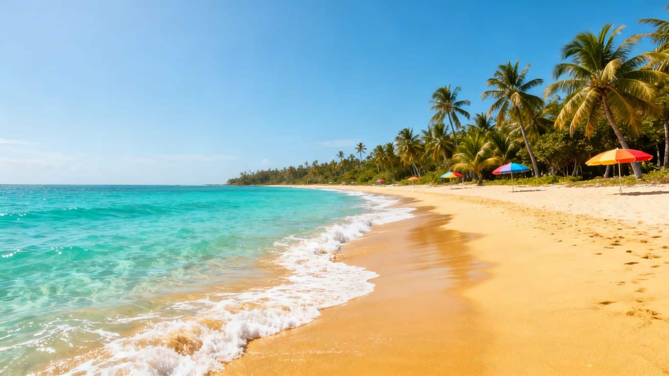 Affordable European beach with clear water and golden sand.