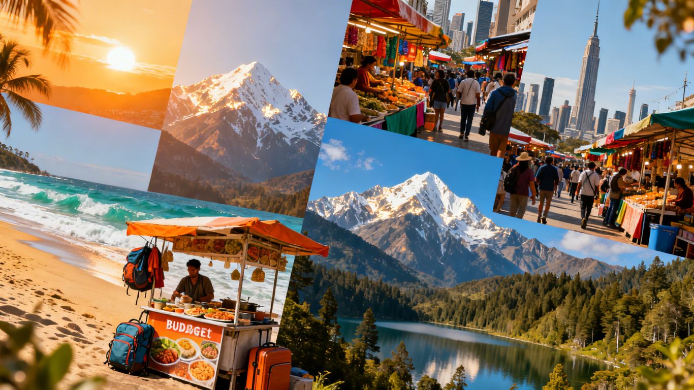 Collage of affordable travel destinations for January 2026.