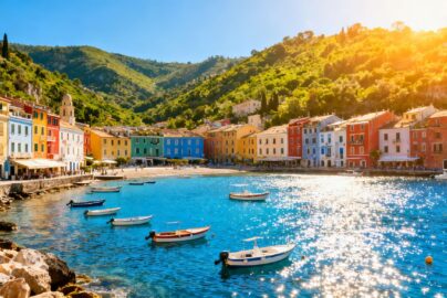 Affordable coastal town with colorful buildings and blue harbor.