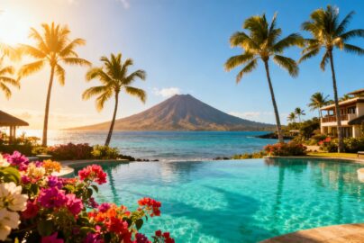 Luxury resort pool and beach in the Canary Islands.