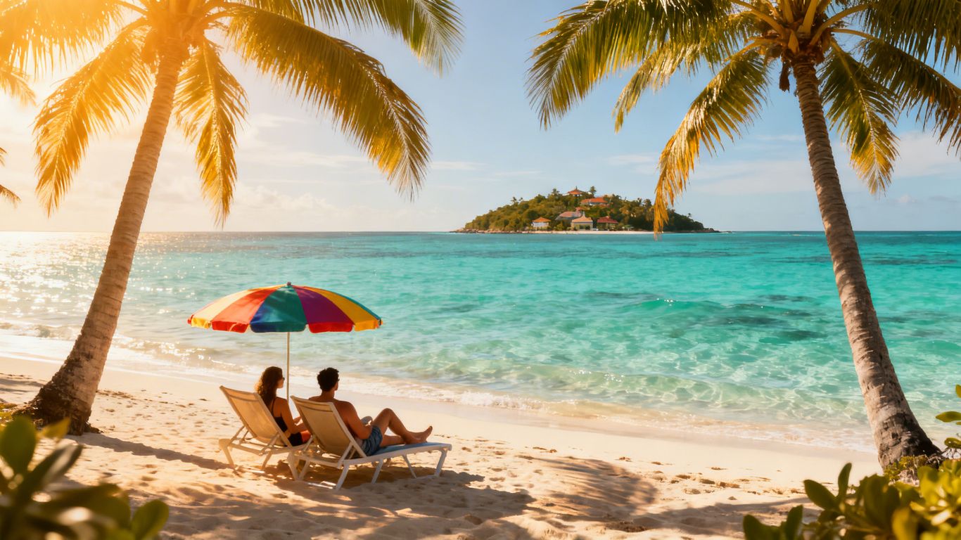Couple relaxing on a tropical beach vacation.